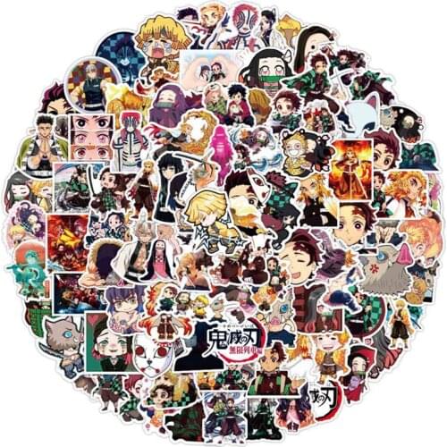 100 pcs/lot Anime Demon Slayer Kimetsu No Yaiba Sticker Waterproof PVC Skateboard Luggage Motorcycle Guitar Decor Decals Kid Toy