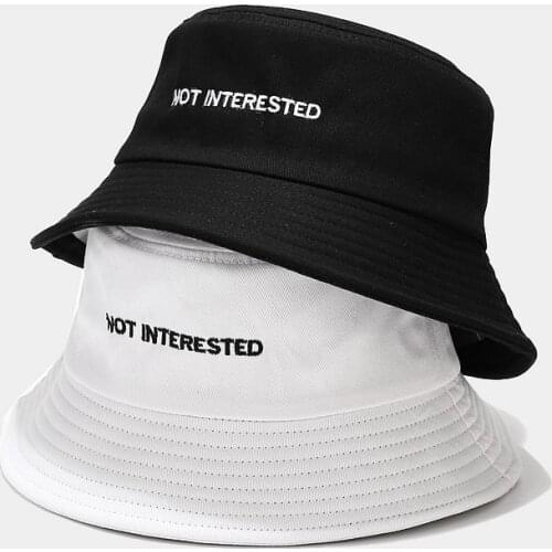 NOT INTERESTED Letters Bucket Hat Embroidery Fashion Four Seasons Unisex Adult Sun Protection Bucket Hats Panama for Men Women