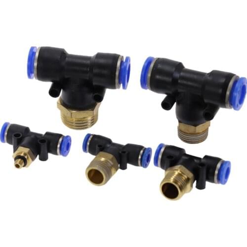1pc Pneumatic Fitting Pb4-01 / T-type Three-way Positive Thread 6-01 Pb8-02 Pb10-03 All 12-04 Air Connector Male Thread Coupler