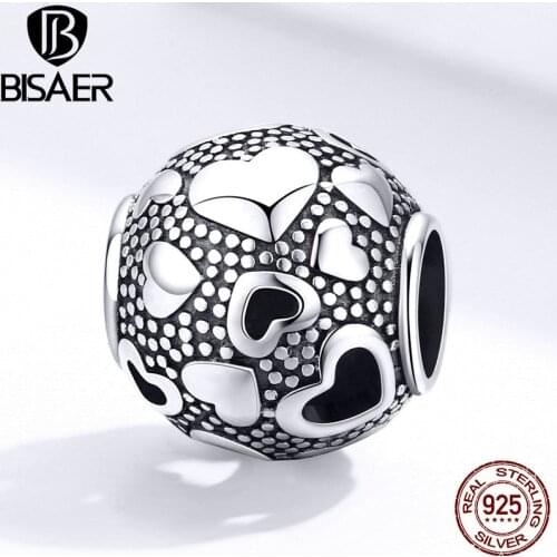 Hearts All Over Beads BISAER Hot Sale 925 Sterling Silver Heart Full of Hearts Charms fit Original Silver 925 Jewelry ECC1451