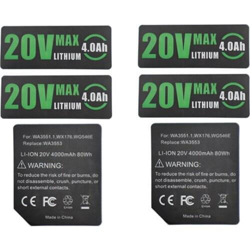 Durable Battery Label 20V 4.0Ah Lithium Battery Stickers 10 Pcs for Wackers WA3596 WA3595