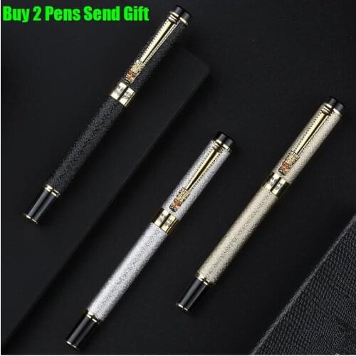Classic Design Business Men Luxury Metal Ink Fountain Pen Luxury Dragon Crystal Diamond Writing Pen Buy 2 Pens Send Gift