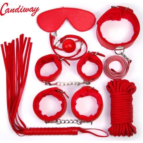 Adult bdsm harness Game 7Pieces Fetish bondage Restraint cop Handcuff gag Queen Constume nipple clamps whip sex toy for couples