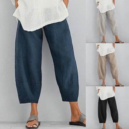 Harem Pants For Women Trousers Casual Elastic Waist Linen Wide Leg Pants Womens Clothing 2021 Summer Loose Solid Color Trouser