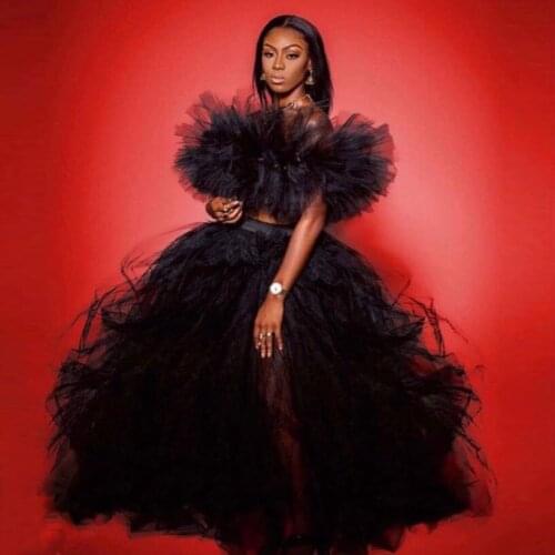 Chic 2 Pieces Women Dress Ruffle Draped Tulle Prom Skirt Extra Lush Puffy Top Ball Gown Special Occasion Dresses