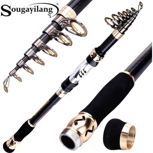 Sougayilang Sea Fishing Rod 1.8-3.6M Telescopic Carbon Fiber Strong High Quality Spinning Pole Saltwater Tackle Fiahing Tools
