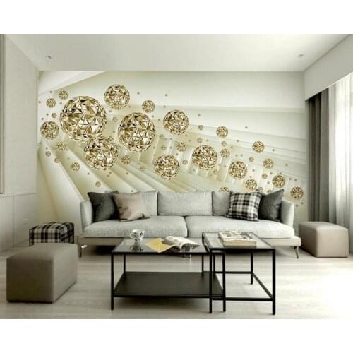 Modern abstract 3d wall murals golden ball 3d mural wall paper home decoration 3d mural wallpaper for wall papel de parede 3d
