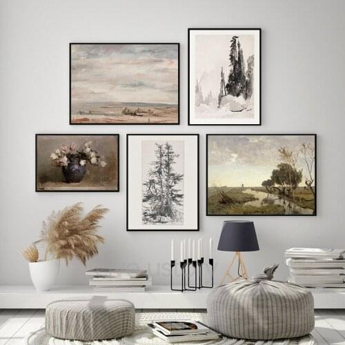 Vintage Farmhouse Gallery Wall Pictures Canvas Prints Neutral French Country Landscape Oil Painting On Posters Living Room Decor