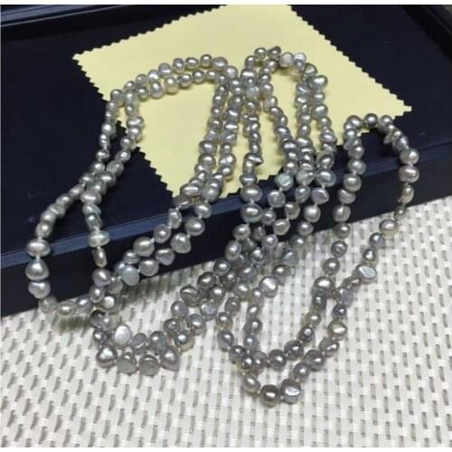 80cm 125cm 160cm 200cm 30'' 50'' 63'' 78'' 6x7mm gray real pearl necklace flat baroque Freshwater PEARL Women Jewelry