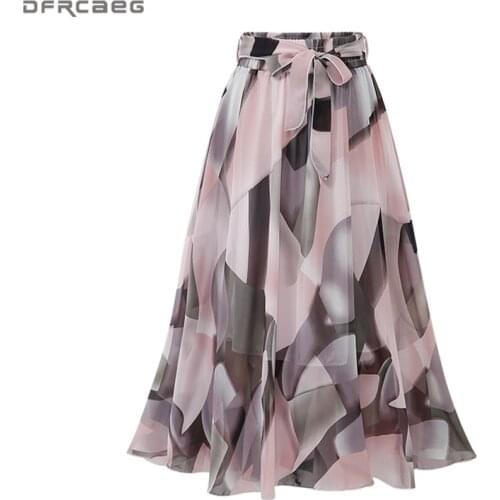 2020 Streetwear Women Summer Skirt Elastic High Waist Jupe Femme 4XL 5XL Plus Size Skirts Midi Pink Black Bow Print Floral Skirt