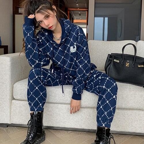 Two Piece Set Women Winter Autumn Tracksuit Hoodies Sweatshirts Tops And Pants Set Fashion Patchwork Two Piece Outfits