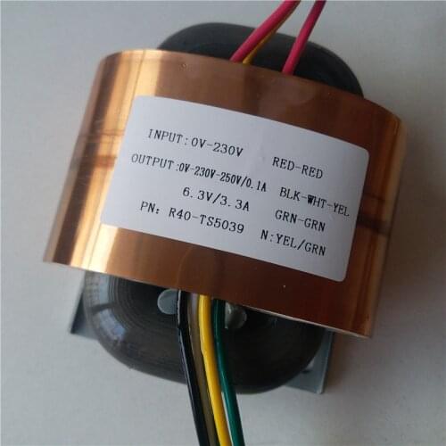0-230V-250V 0.1A 6.3V 3.3A R Core Transformer 45VA R40 custom transformer 2*115V/230V input with copper shield Power amplifier