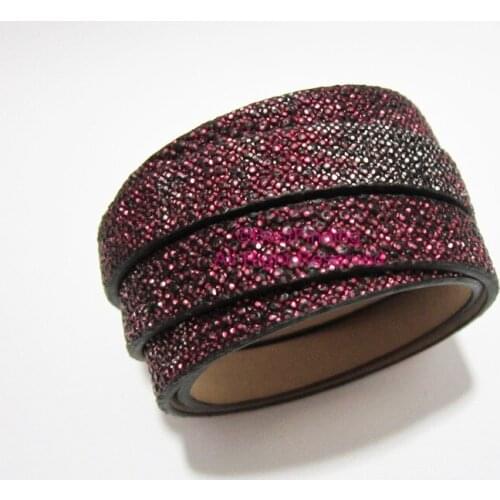 10x2mm Embossment flat leather cord Fushia silver 10mm flat leather cord