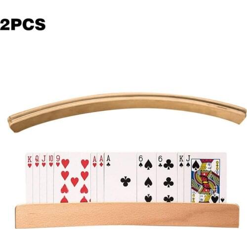 2PCS Panorama Wooden Playing Card Holders Curved Playing Cards Holders For Children Seniors Poker Card Holder Table Game Tools
