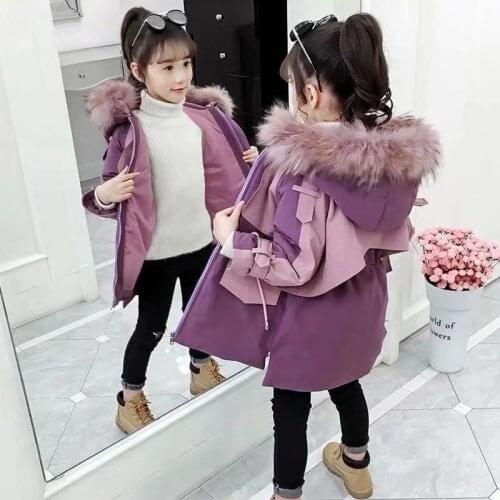 2020 Russian Winter Down Jacket for Girls Clothes Parka Big Fur Hooded Waterproof Girls Snowsuit -30 degrees Coats For Kids K070