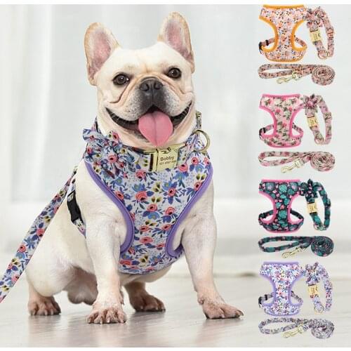 3pcs/lot Personalized Dog Collar Printed Puppy Chihuahua Collar Harness Leash Set For Small Dogs Cats French Bulldog Pug Harness
