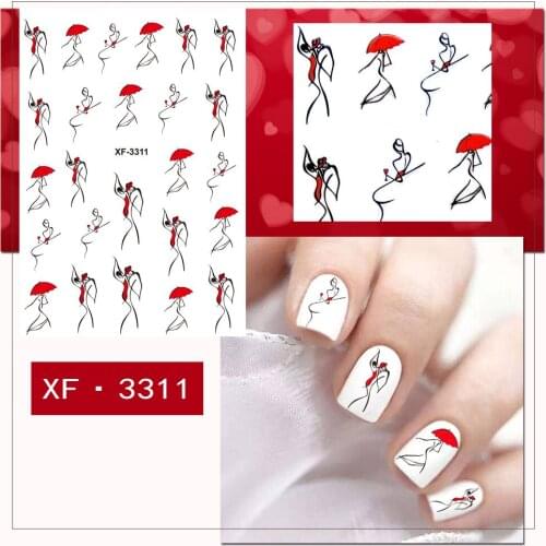 1 sheet 3d Nail Sticker Red Yellow Abstract Female Lines Nails Slider Art design Manicure Decoration Adhesive Wraps