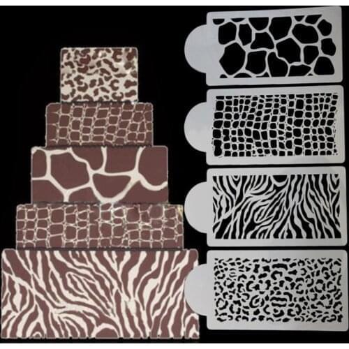 4pcs Cake Mousse Decorating Molds forZebra Leopard Print Wild Style Cake Stencil Airbrush Painting Mold Animal Cookies Fondant