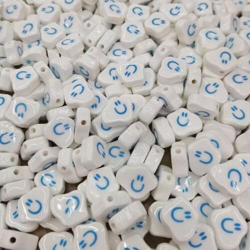 50pcs 14x17mm Cloud Smile Face Ceramic Beads For Jewelry Making DIY Loose Spacer Bead Fit Bracelet Necklace Earring Accessories