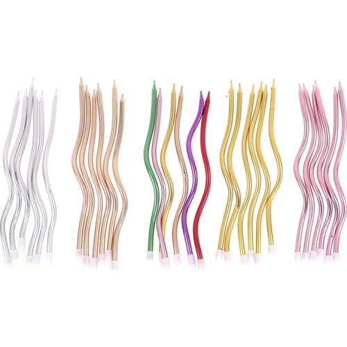 6Pcs/lot Long Curve Cake Candles Mix Color Birthday Wedding Party Supplies Safe Flames Kids Birthday Cake Romantic Decorations