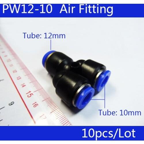 Free shipping Wholesale 10PCS PW12-10 Reducing Unequal Pneumatic Air Tube Fitting Connector , I.D One 12mm Two 10mm