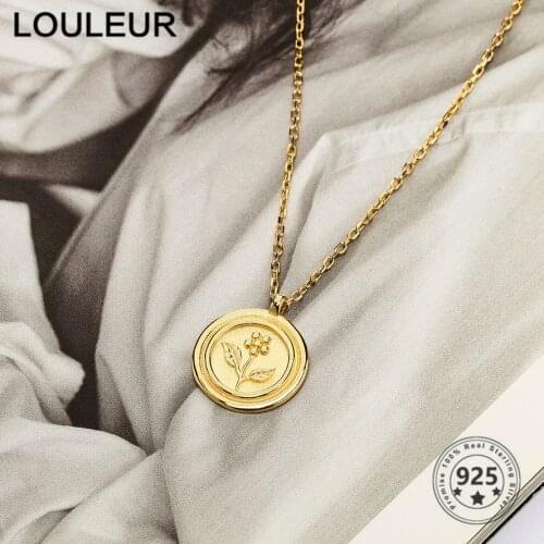 Louleur Korean Fashion 925 Sterling Silver Necklace Gold Irregular Round Flower Pendant Necklace For Women Charm Fine Jewelry