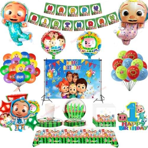 Cocomelons Birthday Party Decorations Banner Tablecloth Paper Cups Plates Straw Napkin Foil Balloon Kids Supplies Baby Shower