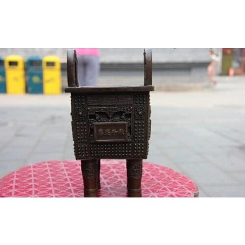 Fast shipping USPS to USA S0859 China dynasty Pure Copper Bronze four legs tripod Ding Incense Statue