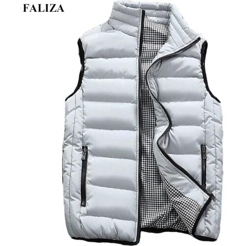 FALIZA Autumn Winter Vest Men New Stylish Warm Sleeveless Jacket Army Waistcoat Mens Vest Fashion Casual Coats Mens MJ114