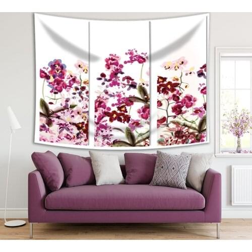 Tapestry Exotic Flowers Orchids Classic Floral Watercolor Painting Style Art Green Fuchsia Pink