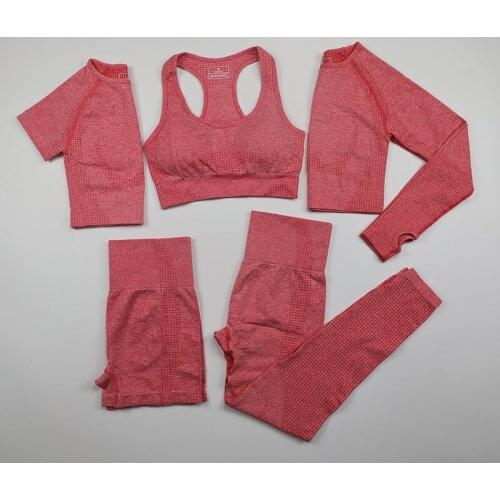 5pc/Set Women Vital Seamless Yoga Set Fitness Short Sleeve Long Crop Top Shirts Running Leggings Shorts Workout Clothes Gym Set