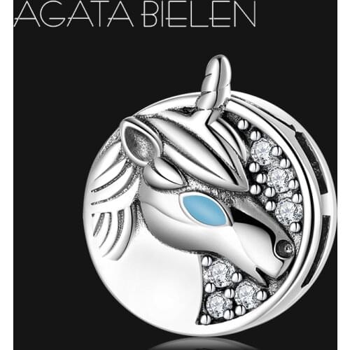 With CZ Round unicorn Clips Bead fine Jewelry making Fit Original Reflection Charms DIY Bracelet 925 Sterling Silver