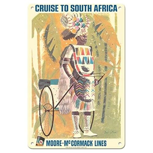 Cruise to South Africa - Durban Rickshaw Boy - Moore-McCormack Lines - Ocean Liner Travel Poster Metal Sign
