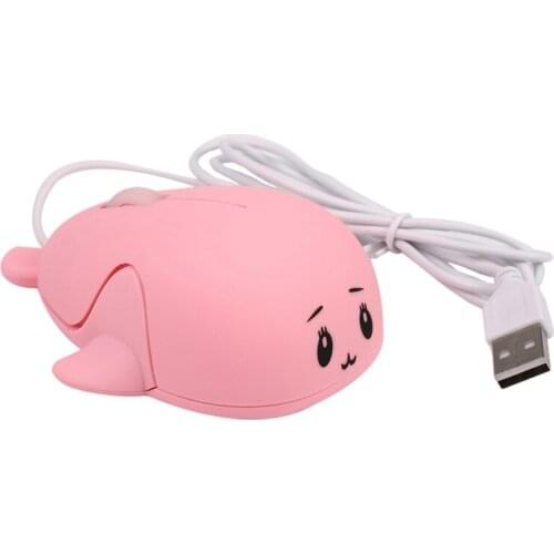 Mini Mouse 1200 Dpi Cute Dolphin Optical Wired Usb Game Mouse Pc Notebook Mouse Pink Plastic