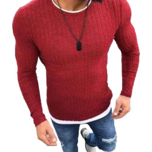 Fashion Men Round Neck Long Sleeve Patchwork Slim Knitted Sweater Pullover Top
