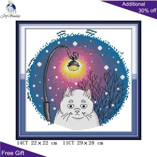 Joy Sunday Blue White Cat Cross Stitch DA273 14CT 11CT Counted and Stamped Blue White Cat Joy Sunday Cross Stitch Kits Cat