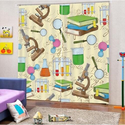Science Laboratory Doodle Window Curtains For Living room Bedroom Outdoor Fabric Decor Kids Curtain Customizable any size