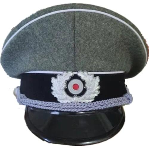 WWII German Elite Land Force Army Officers Wool Cap High-Grade Grey Military Hat Wehrmacht Metal Badge For Halloween Cosplay