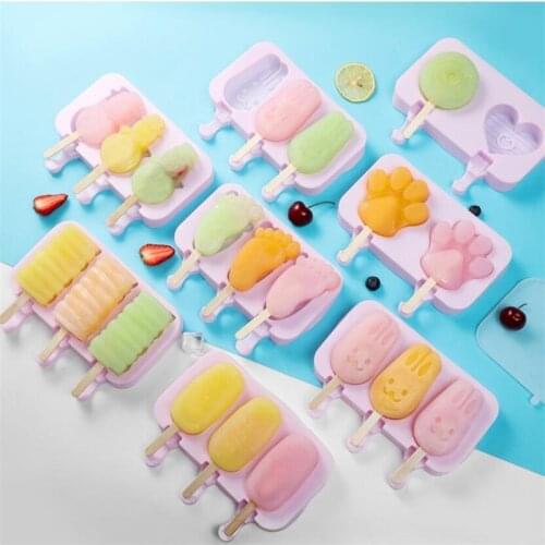 New Silicone Ice Cream Mold Popsicle Molds DIY Homemade Ice Cube Tray Cartoon Ice Cream Popsicle Ice Pop Maker Mould Stick