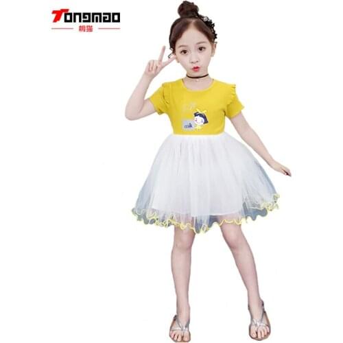 Girls Clothing New Summer Girls Short-Sleeve Dress Childrens Childrens Girls Mesh Gown Splice Princess Dresses