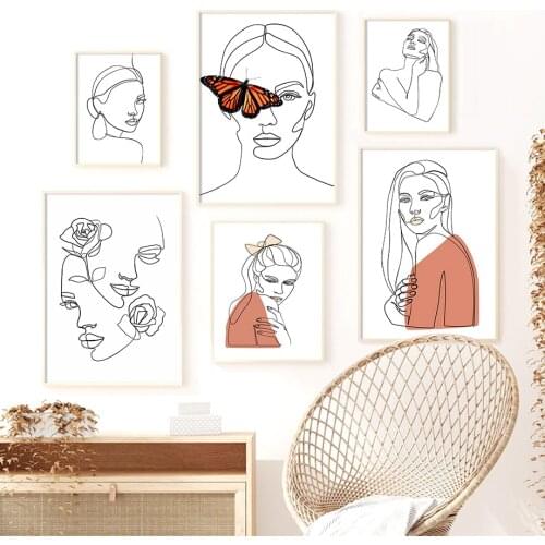 Black White Line Girl Body Butterfly Nordic Posters And Prints Minimalism Wall Art Canvas Painting Wall Pictures For Living Room