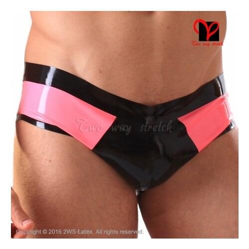 Sexy Latex Boxer Shorts Trims on Front and stripe Rubber underwear Hot Pants Bermuda boyshort HotPants underpanty pants KZ-071
