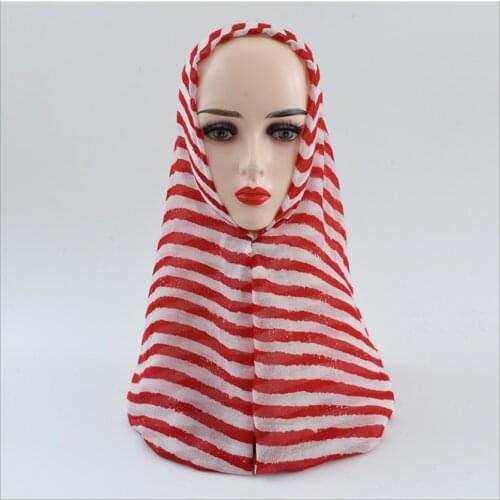 Red Black Color Woman Stripes Scarf Summer Ladies Sunscreen Scarves Fashion Female Soft Muslim Headband Islamic Headscarf Shawls