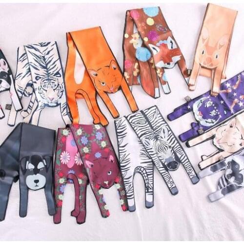 ON-SALE 2020 New Design Silk Scarf 3D Animals Shape Cat Tiger Women Bag Child Headband Decoration Handbag Hair Wrist lady tie