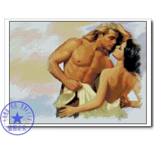 Top Quality romantic nostalgic counted cross stitch kit lover kiss kissing lover couple love forever