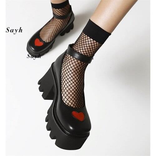 Female Autumn Leather Shoes Platform Chunky Heels Retro Lolita Cosplay Shoes Girls Women Buckle High Heel Booties