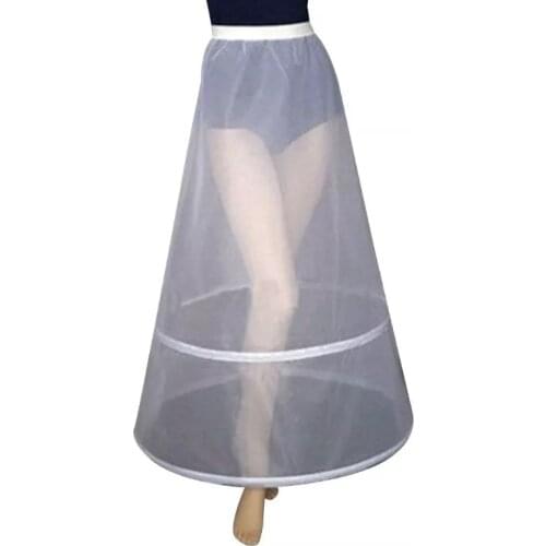 Womens Bridal 2 Hoops A-Line Ankle-Length Full Slip Petticoat One-Layer Elastic Empire Waist Wedding Dress Crinoline Underskirt