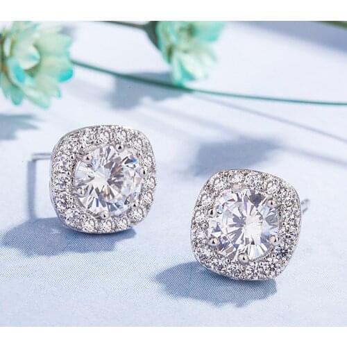 Classic Hollow Square Zircon Earrings For Women 925 Sterling Silver Stud Earrings Crystal Gemstones Fine Jewelry Gifts Drop Shop