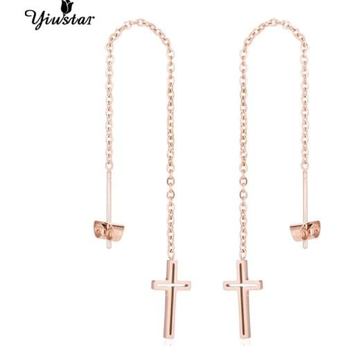 Yiustar Elegant Cross Drop Earrings for Women Sweet Cartilage Cross Pendant Chain Earring Fashion Jewelry Teen Gift Brincos