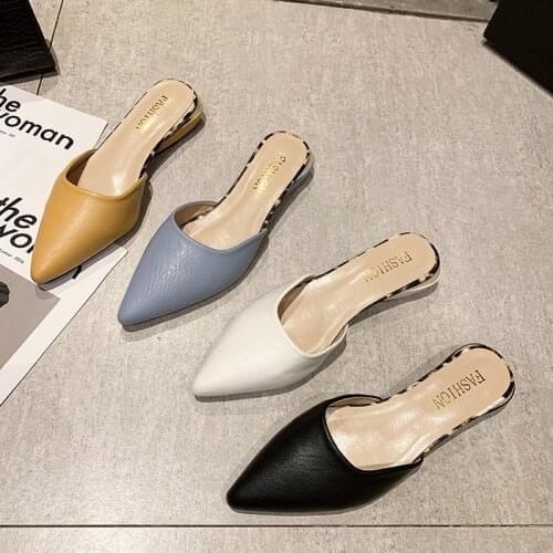 Womens Flat Shoes Korean Style Solid Color Pointed Toe Slingback Mules